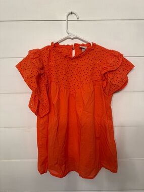 a new day Orange Eyelet Ruffle Neck Blouse